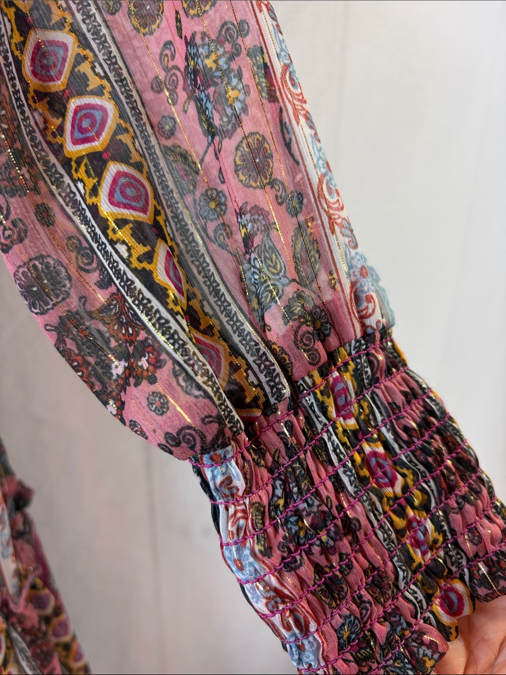 Rare Editions Boho Floral Metallic Tiered Dress Magenta Girls Size 8 NWT - Picture 6 of 11